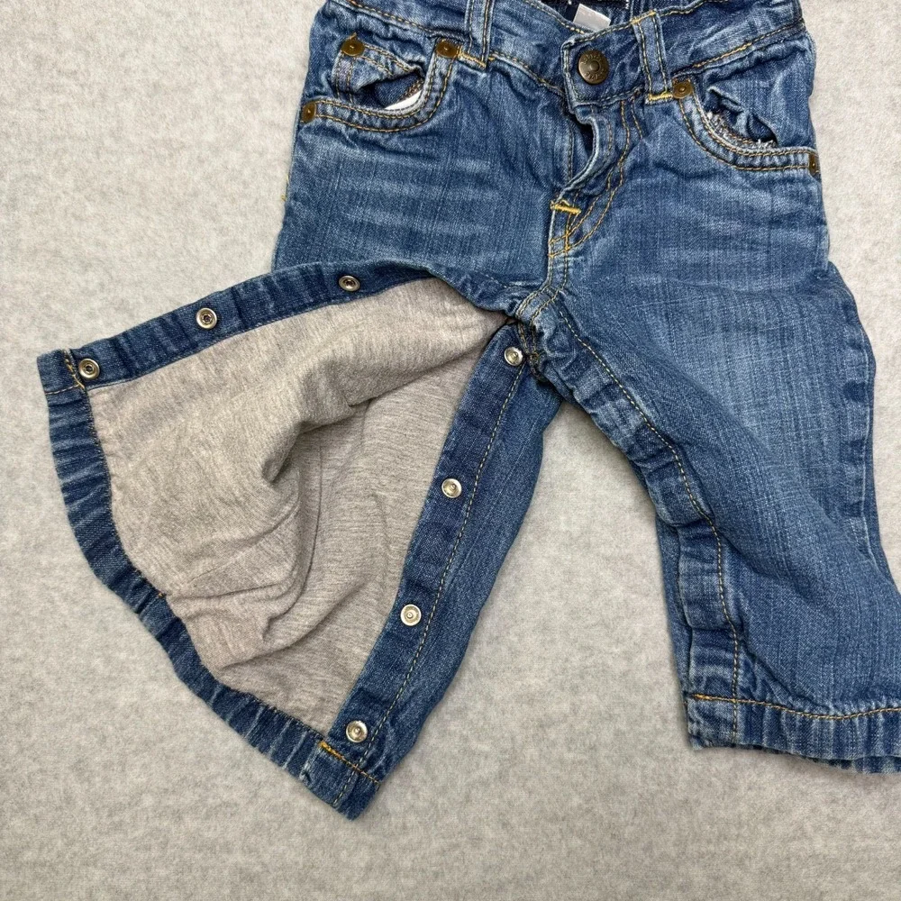 Baby Gap 12-18 Months Jersey Lined Denim Jeans Blue‎ Snap Inseam Straight Leg